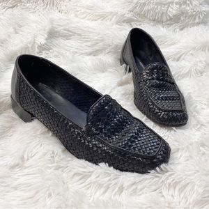 Sesto Meucci Black Woven Leather Loafers